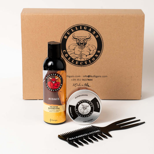 Box Eccellenza per Capelli - Shampoo, Cera Grande e Pettine | Bulligans