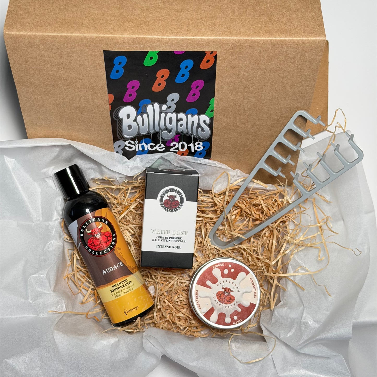 Box Da Liscio a Mosso/Riccio Effetto Bagnato: cera lucida + shampoo + cera in polvere | Bulligans