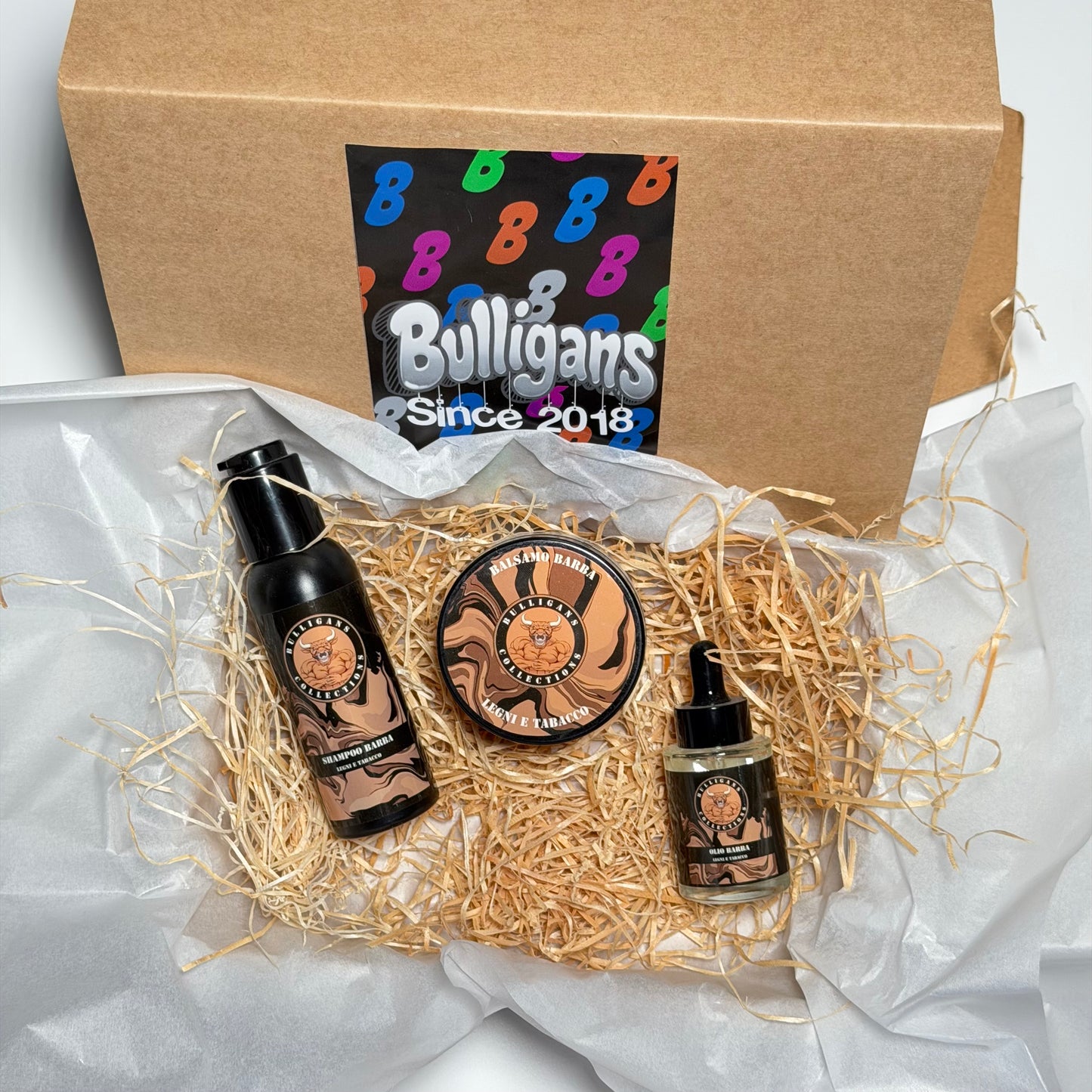 Box Essential (Box Barba Base): shampoo + balsamo + olio + spazzola | Bulligans