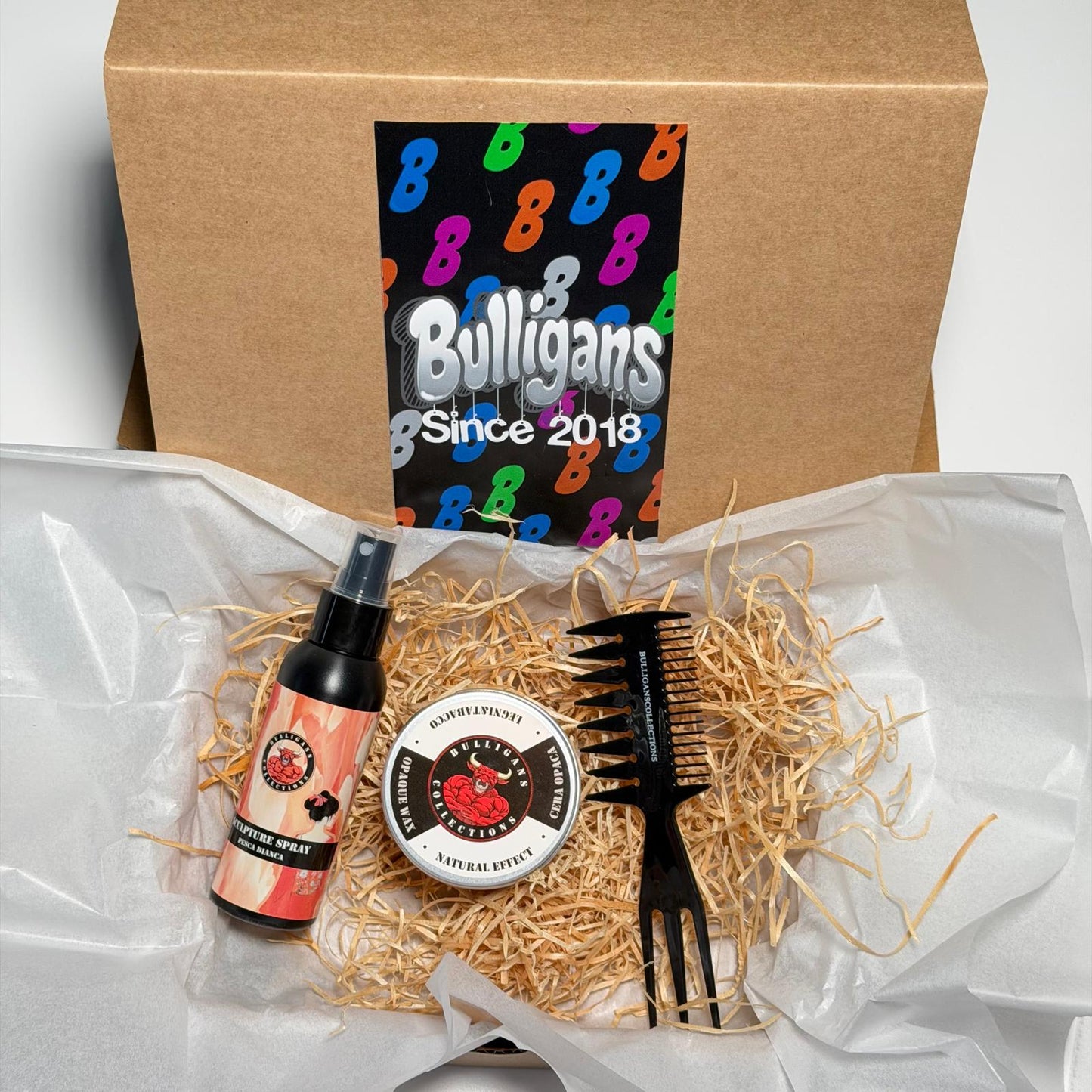 Box Ciuffo Graffiato Effetto Naturale: cera opaca, spray e pettine | Bulligans
