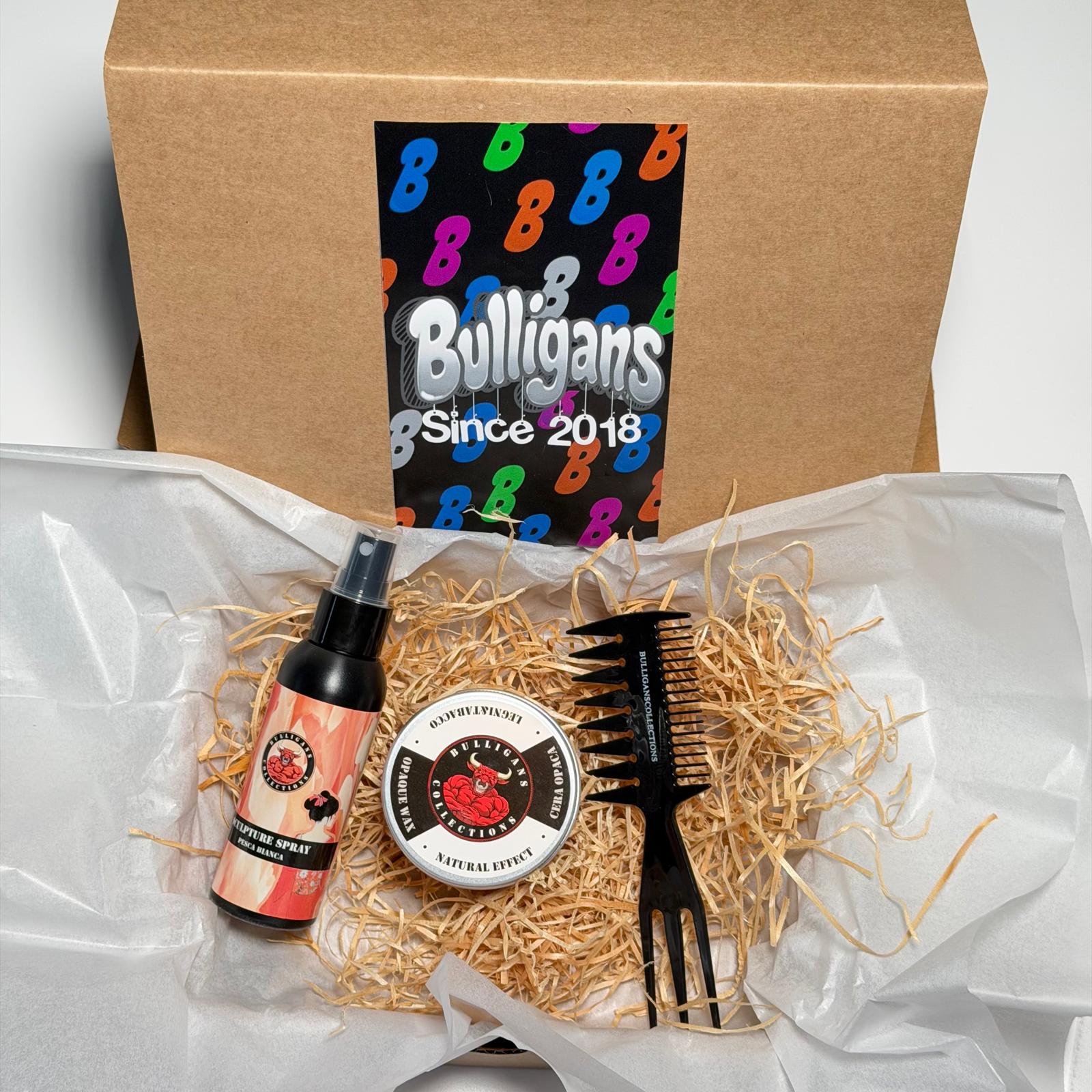 Box Ciuffo Graffiato Effetto Naturale: cera opaca, spray e pettine | Bulligans