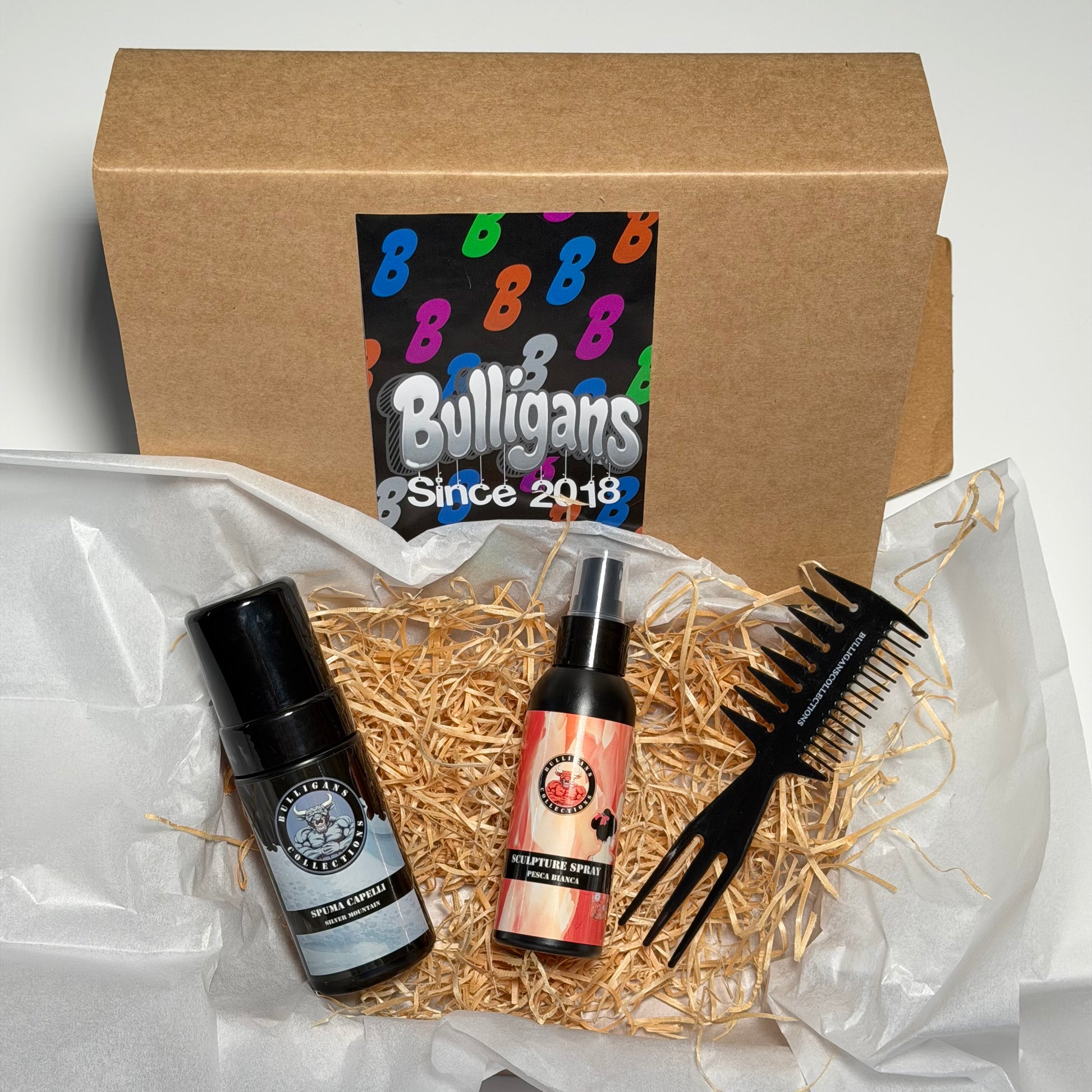 Box Middle Part Effetto Bagnato: spuma, disciplinante e pettine | Bulligans