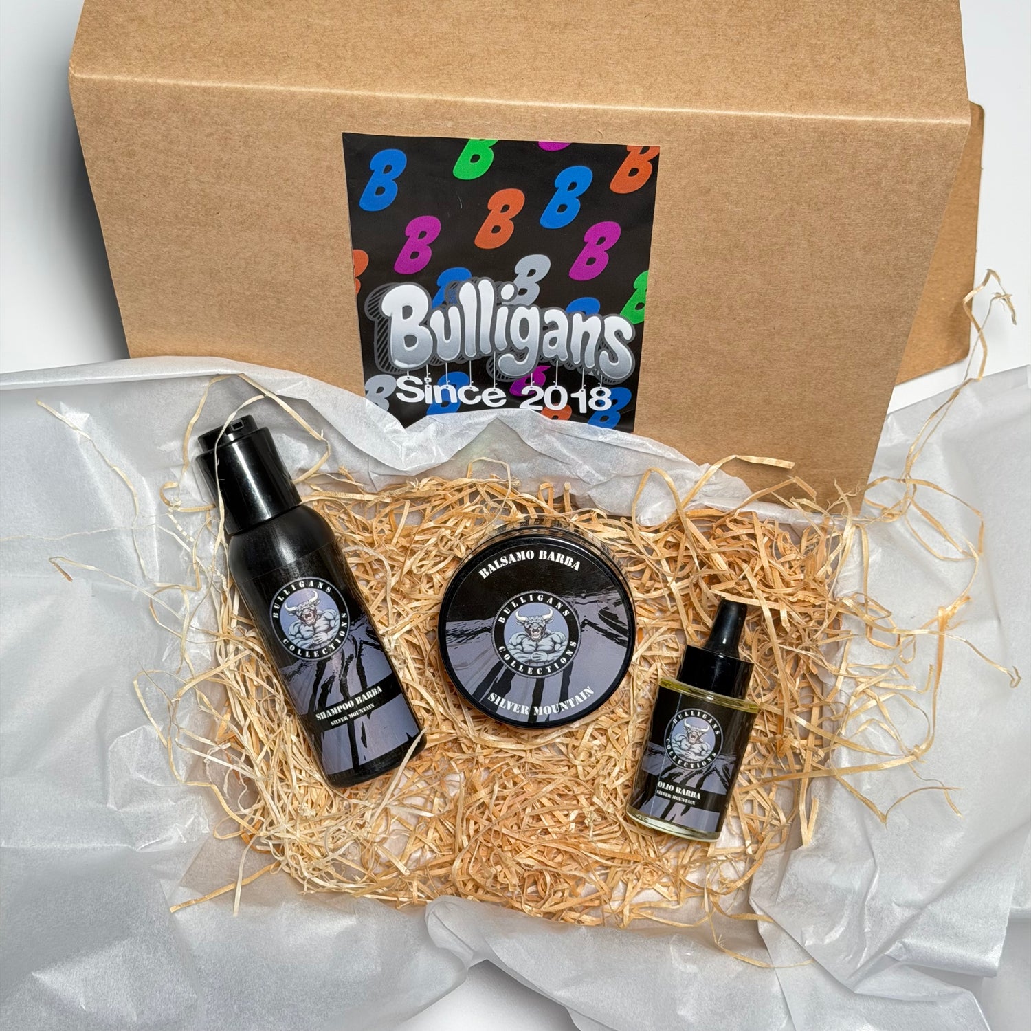 Box Essential (Box Barba Base): shampoo + balsamo + olio + spazzola | Bulligans 